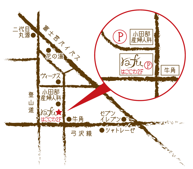 富士宮美容室ラフの地図と駐車場のご案内画像